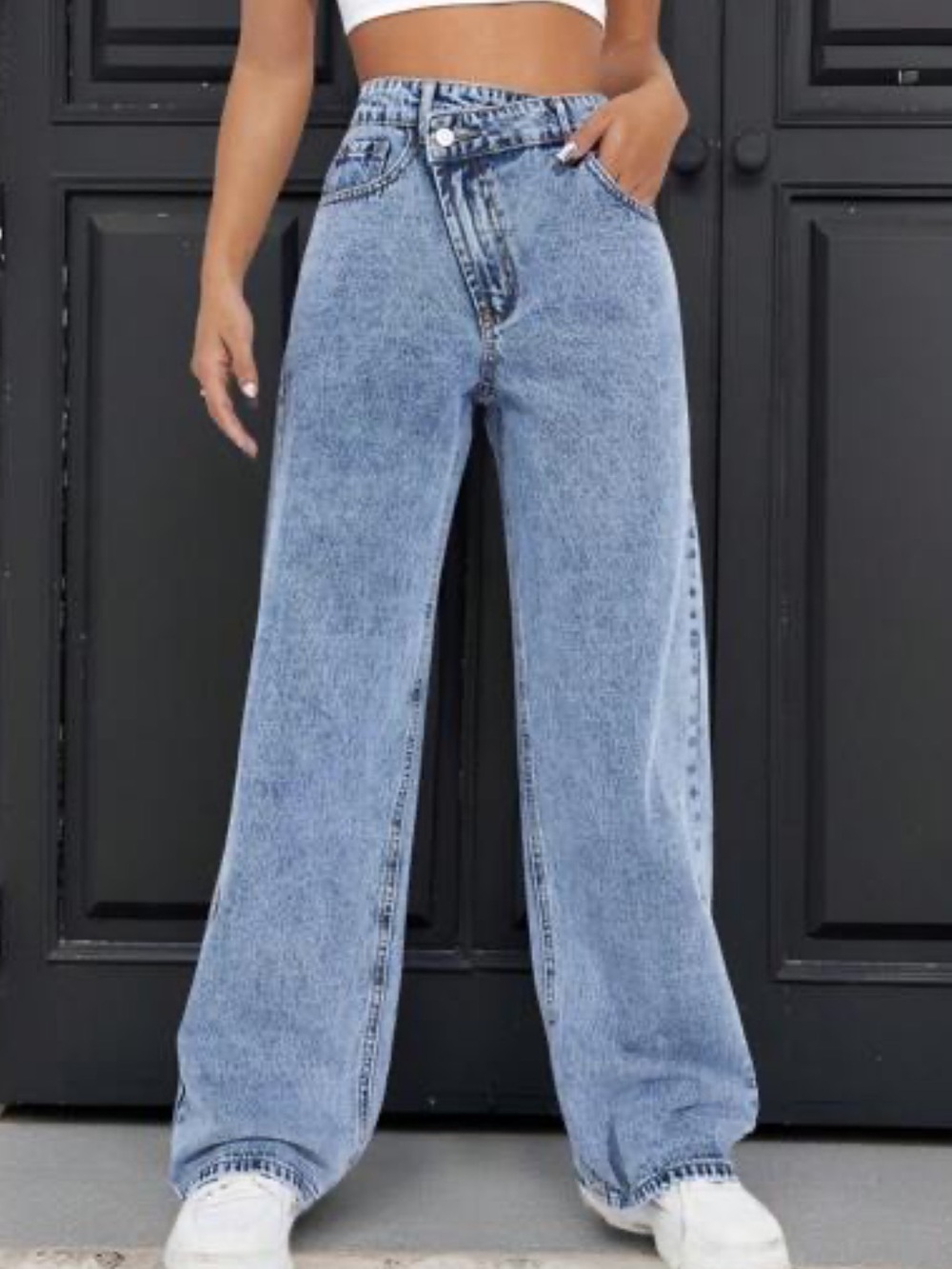 Light Blue High-Waist Crossover Jeans
